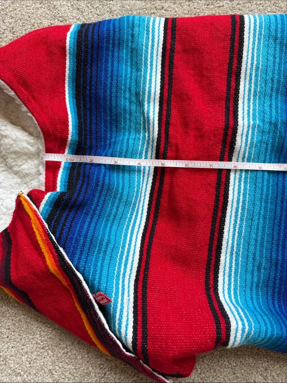 Striped multi-colored Serape Dog Coat with Sherpa Trim